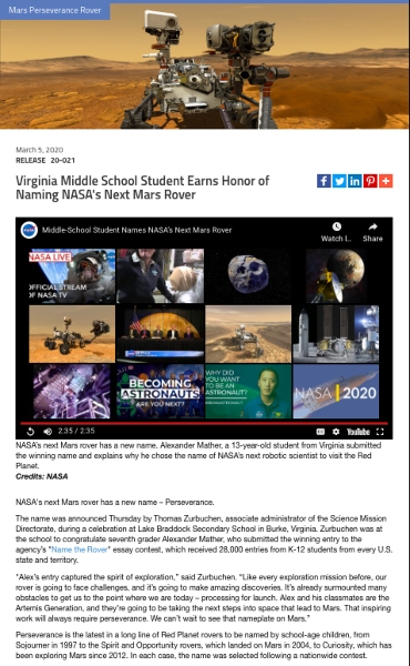NASA获奖新闻稿