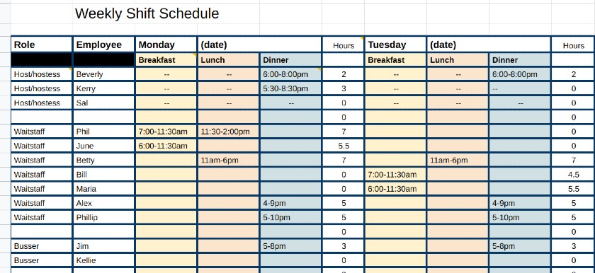 Excel中的每周轮班时间表