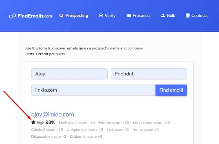 FindEmails.com邮件搜索工具表单