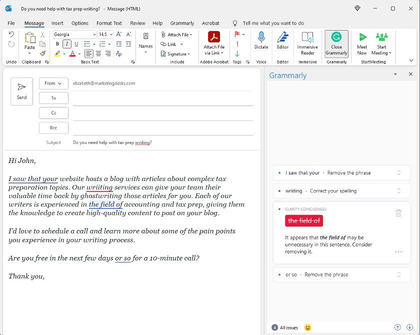 语法电子邮件工具在Outlook电子邮件工作