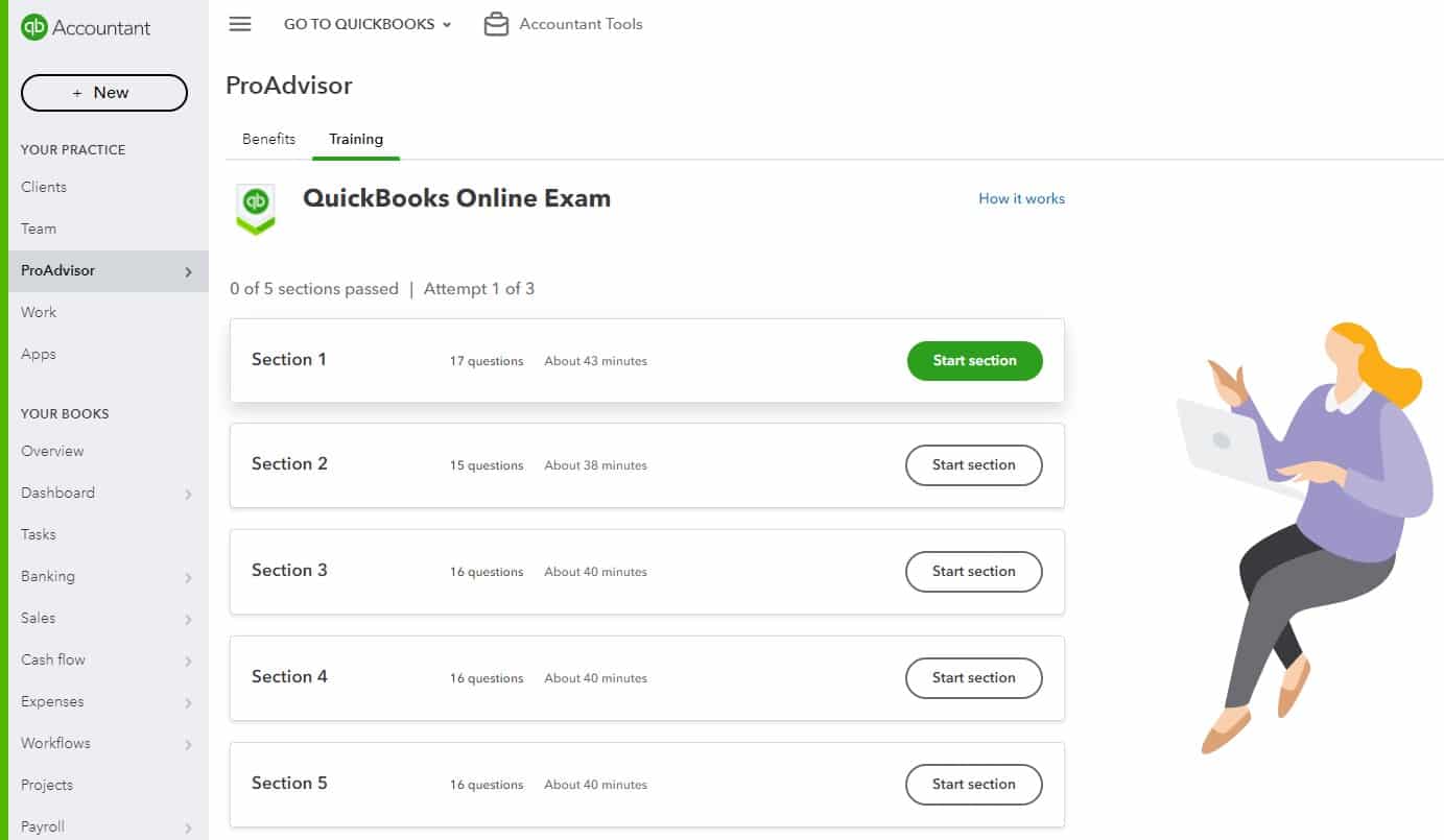 参加QuickBooks认证考试。