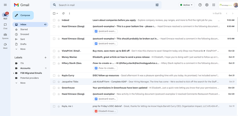 Gmail业务电子邮件界面的截图